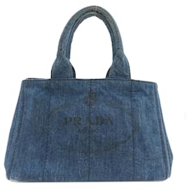 Borsa tote Canapa Prada in denim marrone