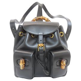 Gucci Bamboo Rucksack aus schwarzem Kalbsleder