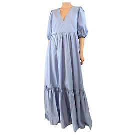 Autre Marque Maxikleid aus Babyblauem Baumwollstoff mit Stufen - Größe L