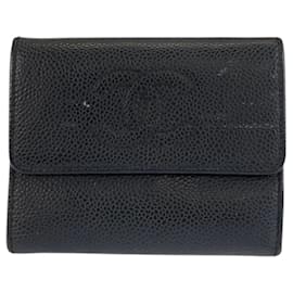 Cartera plegable de cuero negro Chanel Coco Mark