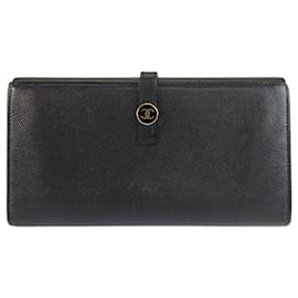 Cartera larga de cuero negro Chanel Coco Button