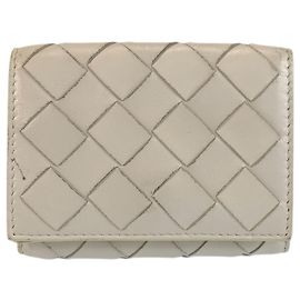 Cartera plegable de cuero blanco Intrecciato Bottega Veneta