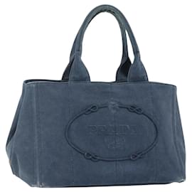 PRADA Canapa M Borsa a mano in tela blu navy oro Auth ep14222