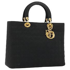 Christian Dior Borsa Lady Dior Canage in nylon nero e oro Auth ep14110