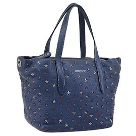 Borsa a mano in pelle Jimmy Choo con borchie 2 in 1 blu argento autentica ka4151