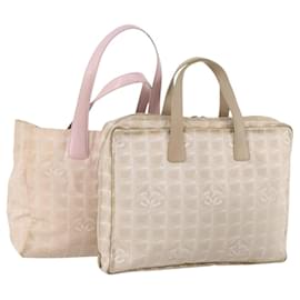 CHANEL Nuova Borsa Tote da Viaggio in Nylon 2 Set Rosa Beige CC Auth ti3896