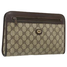 GUCCI GG Supreme Clutch Bag PVC Beige Oro 97 01 037 Auth bs34706
