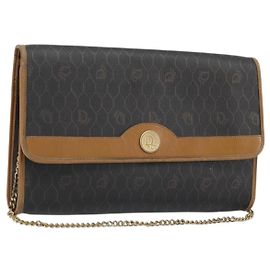 Borsa a spalla in tela a nido d'ape Christian Dior con catena in PVC nera e dorata Auth 176131