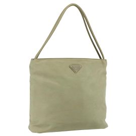 PRADA Sac à main en nylon beige argent authentique bs34678