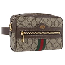 GUCCI GG Supreme Web Sherry Line Marsupio PVC Beige Oro 517076 Auth 175059SAM