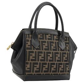 Borsa a mano in tela Zucca FENDI marrone nera Auth 175903