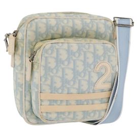 Christian Dior Trotter Canvas Schultertasche PVC Hellblau Silber Authentisch ep14342