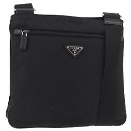 PRADA Schultertasche Nylon Schwarz Silber Authentisch ep14418A