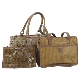 Borsa a Spalla FENDI Zucchino in Tela Rivestita 3 Set Beige Marrone Auth ti3891