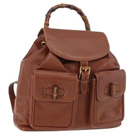 Zaino in pelle Gucci Bamboo marrone oro 003 2058 0016 Auth ep14447