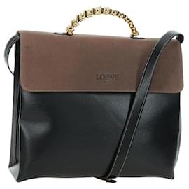 LOEWE Velazquez Borsa a Mano in Pelle 2 in 1 Marrone Oro Nero Auth am11389V
