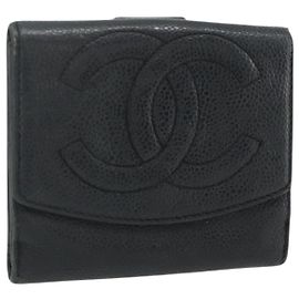 Portafoglio Bifold CHANEL in Pelle Caviar Nera Oro CC Auth bs34761