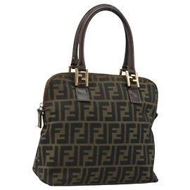 Borsa a mano in tela Zucca FENDI nera e marrone Auth bs34607