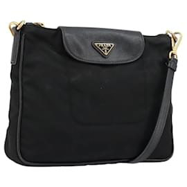 Borsa a Spalla PRADA Nylon Nero Oro Auth 176186A - Prada