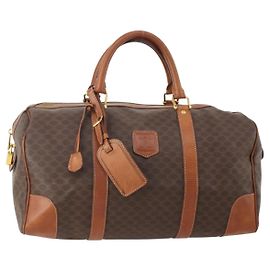 Céline Bolsa Boston em lona Macadam CELINE em couro PVC marrom dourado Auth 176038A