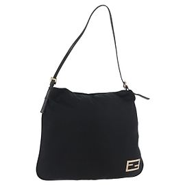 FENDI Schultertasche Nylon Schwarz Silber Authentisch ep14422
