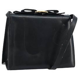 Borsa a Spalla Vala in Pelle Blu Navy e Oro Salvatore Ferragamo Auth ka4099