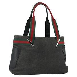 Bolso tote de lona Sherry Line GUCCI Negro Rojo Verde 73983 Auth 177087