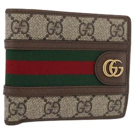 GUCCI Portafoglio Compatto Sherry Line GG Supreme PVC Beige Rosso 597609 Auth 176813