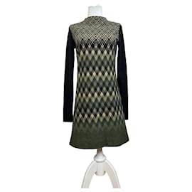 Vestido de Lana Vintage Givenchy Verde Oliva Multicolor XS