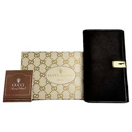 Collezione di Accessori Vintage Gucci Portafoglio Lungo in Pelo di Pony Marrone Scuro