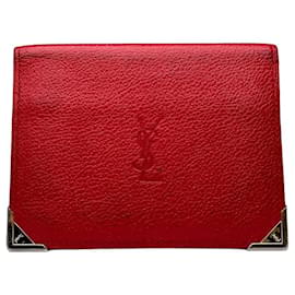 Porte-cartes bifold vintage Yves Saint Laurent en cuir rouge