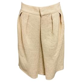 Falda midi beige con pliegues frontales Versace