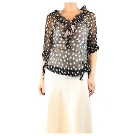 Autre Marque Schwarzes, transparentes Chiffon-Top mit Punkten - Größe S