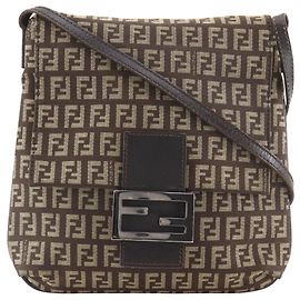 Borsa a spalla in tela Zucchino marrone Fendi