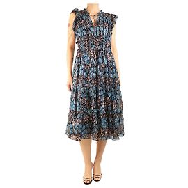 Ulla Johnson Blau bedrucktes Lurex-Midikleid - Größe UK 14