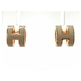 Boucles d'oreilles Hermès Mini Pop H Marron Glacé Or Rose