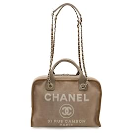 Borsa da bowling Chanel Deauville in tela beige