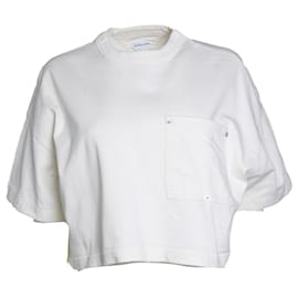 Bottega Veneta, suéter de algodón blanco roto con cuello redondo