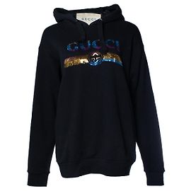 Schwarzer Hoodie mit Pailletten-Logo von Gucci