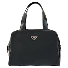 Borsa a mano in nylon e pelle con logo Tessuto di Prada