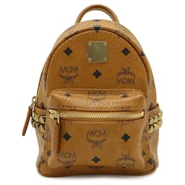 MCM Stark Visetos Extra Mini Backpack PVC Leather Cognac Brown