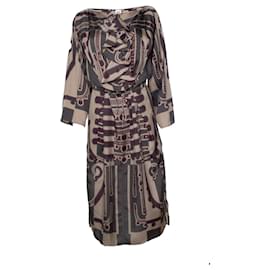 Vestido midi de seda con volantes y estampado de cinturón Hermes - Hermès