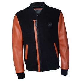 Philipp Plein, bomber with orange leather sleeves