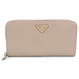 Cartera larga de piel de ternera beige Prada