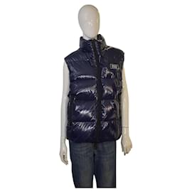 Dsquared2 navy Puffer-Weste, glänzend, gesteppt, mit Daunen gefüllt, hoher Kragen, Größe 48 IT