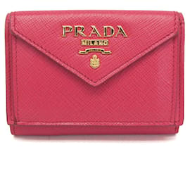 Portefeuille en cuir Saffiano rose Prada