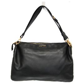 Bolso de hombro de cuero negro Miu Miu RR1917