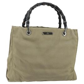 Borsa a mano in nylon beige e argento Gucci Bamboo 002 1016 Auth ep14257