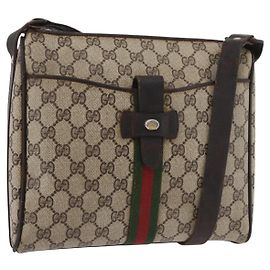 GUCCI GG Supreme Web Sherry Line Schultertasche PVC Beige Gold Auth 176846