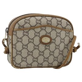 Borsa a Spalla GUCCI GG Plus Supreme PVC Beige Oro 201447 Auth ep14205